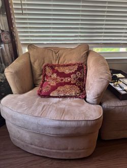 2 Suede Swivel Chairs with Ottomon