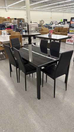 STORE CLOSING! Black Glass Dining Table Set with 6 Chairs