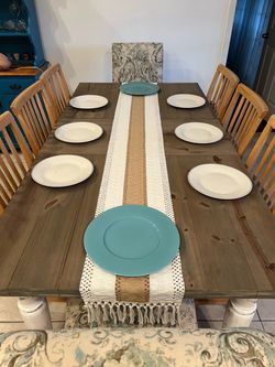 Farmhouse Wood Dining Table with 8 Chairs