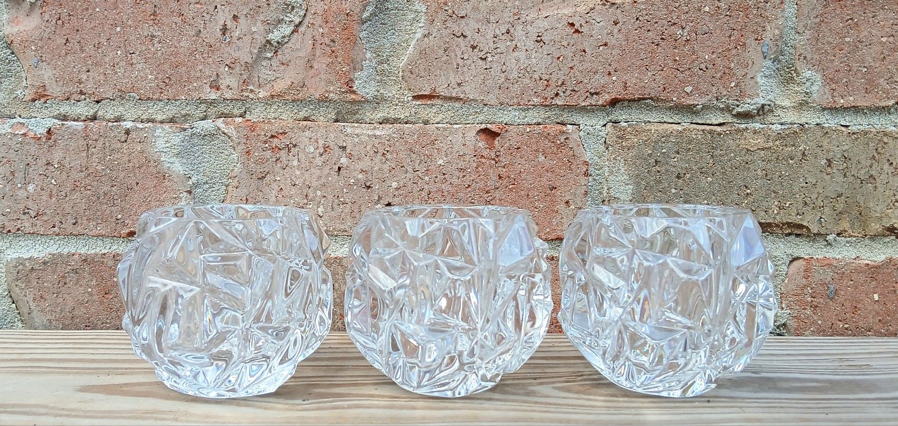 Vintage Tiffany & Co. Signed Rock Cut Round Votive Candle Holders 