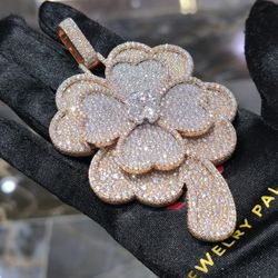 925 Sterling Silver Two Tone Rose & Silver Clover Spinning Pendant | Custom Moissanite Pendant 