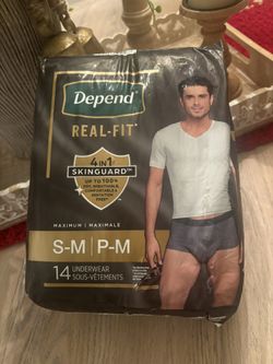 Depend Real Fit Adult Diapers, Incontinence Underwear for Men, Disposable, Maximum Absorbency, Small/Medium, Dark Grey.  14 Units. 