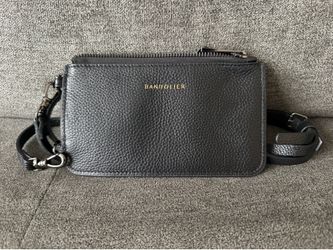 Bandolier Black Leather Crossbody Phone Pouch
