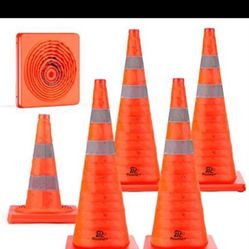 28 Inch 6 Pack Collapsible Traffic Safety Cones, Multi Purpose Pop-up Cones with Reflective Collar for Road Safety, Orange Cones for Driving Training,