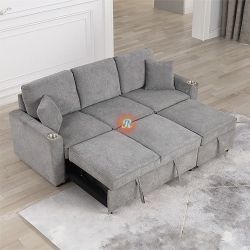 Sleeper Pull Out Sofa Bed Sectional Couch with Cup Holder