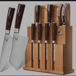 Japanese Knife Set, imarku 11-Piece Professional Kitchen Knife Set with Block, Stainless Steel Chef Knife Set with Wooden Cutting Board, Knife Sharpen