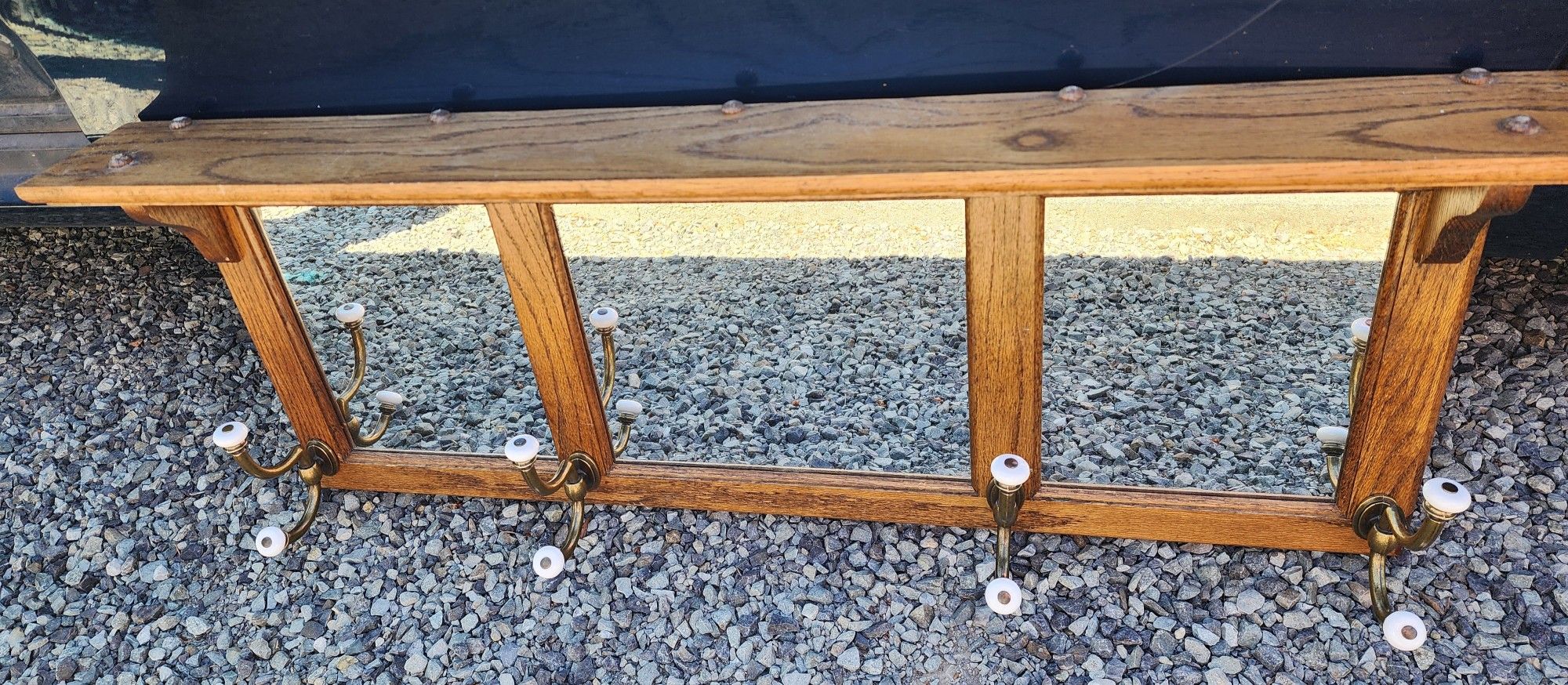 Vintage Entry Wood Coat Rack With Mirror