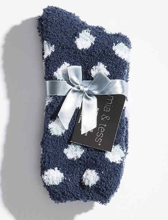 Mia & Tess Exclusive Navy and Light Blue Dots Soft Butter Socks (NEW)
