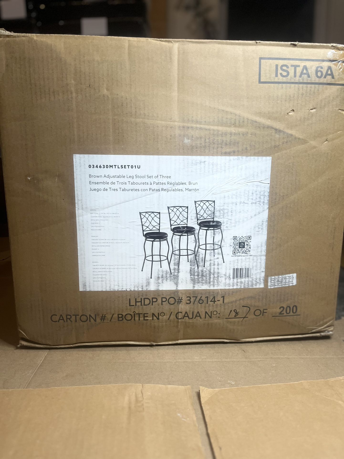 Casey Adjustable Faux Leather Swivel Seat Stool Set of Three Brown - Linon