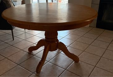 Round wood table.