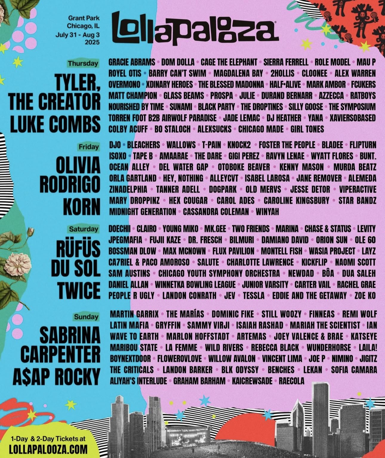 LOLLAPALOOZA FRI & SAT TICKETS