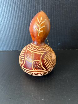 Vintage Hand Carved Tribal Gourd Folk Art
