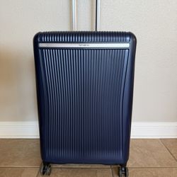 Samsonite Blackstone Large Spinner Checked Suitcase Luggage Navy Blue TSA Lock