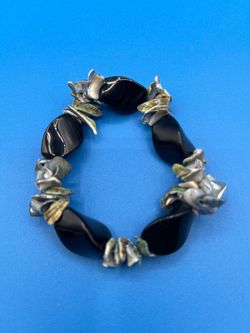 Black gray beaded stretch bracelet