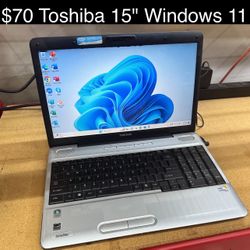 Toshiba Satellite Laptop 15” 320gb Windows 11 Includes Charger, Good Battery 