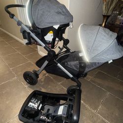 Evenflo Pivot Travel System w/ SafeMax Car Seat + Base (Gray & Black)