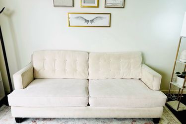 Cream Tufted Fabric Sofa