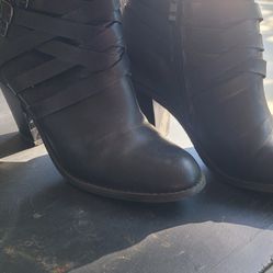 Leather Mini Heel Boots Zip Up