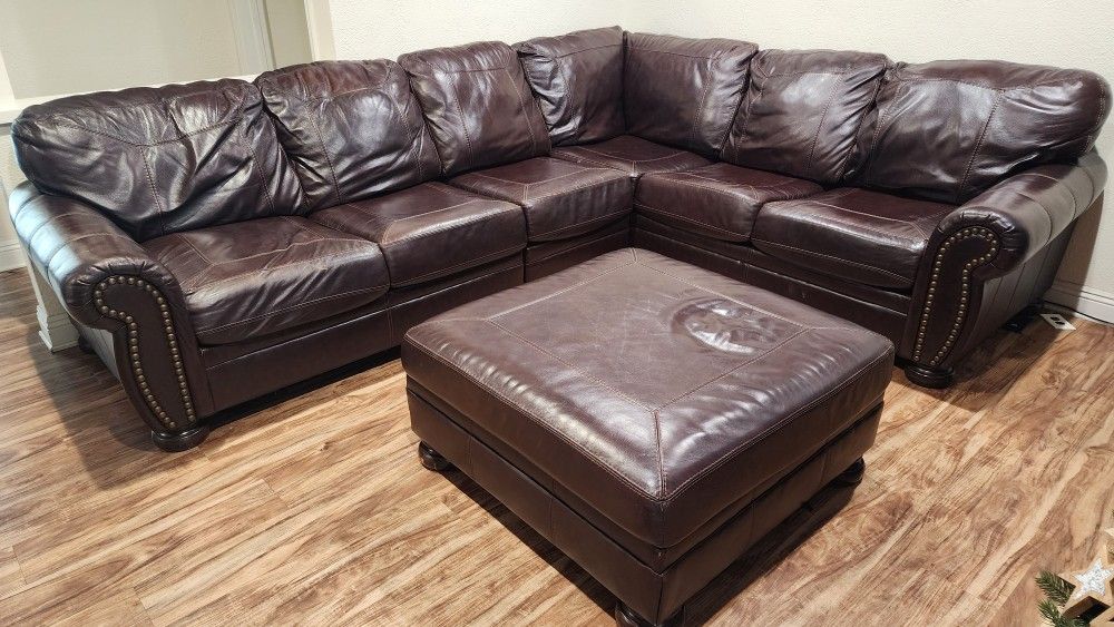 Brown Leather Sectional ($350 OBO)