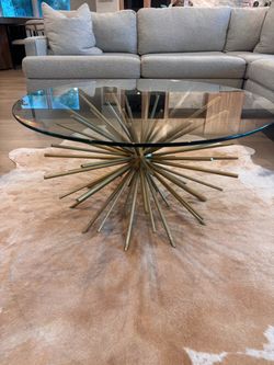 West Elm round glass Starburst coffee Table