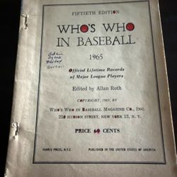 Pocket Size “Who’s Who In Baseball” Paperback Book From 1965! Classic Ball players And pitchers Included. It Is Missing The Cover And Back Cover.