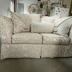 Couch & Loveseat - Silver, Grey, Floral/Vine Designs