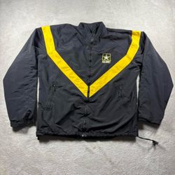 US Army Jacket Men’s M Long Black Yellow Windbreaker Physical Fitness #352