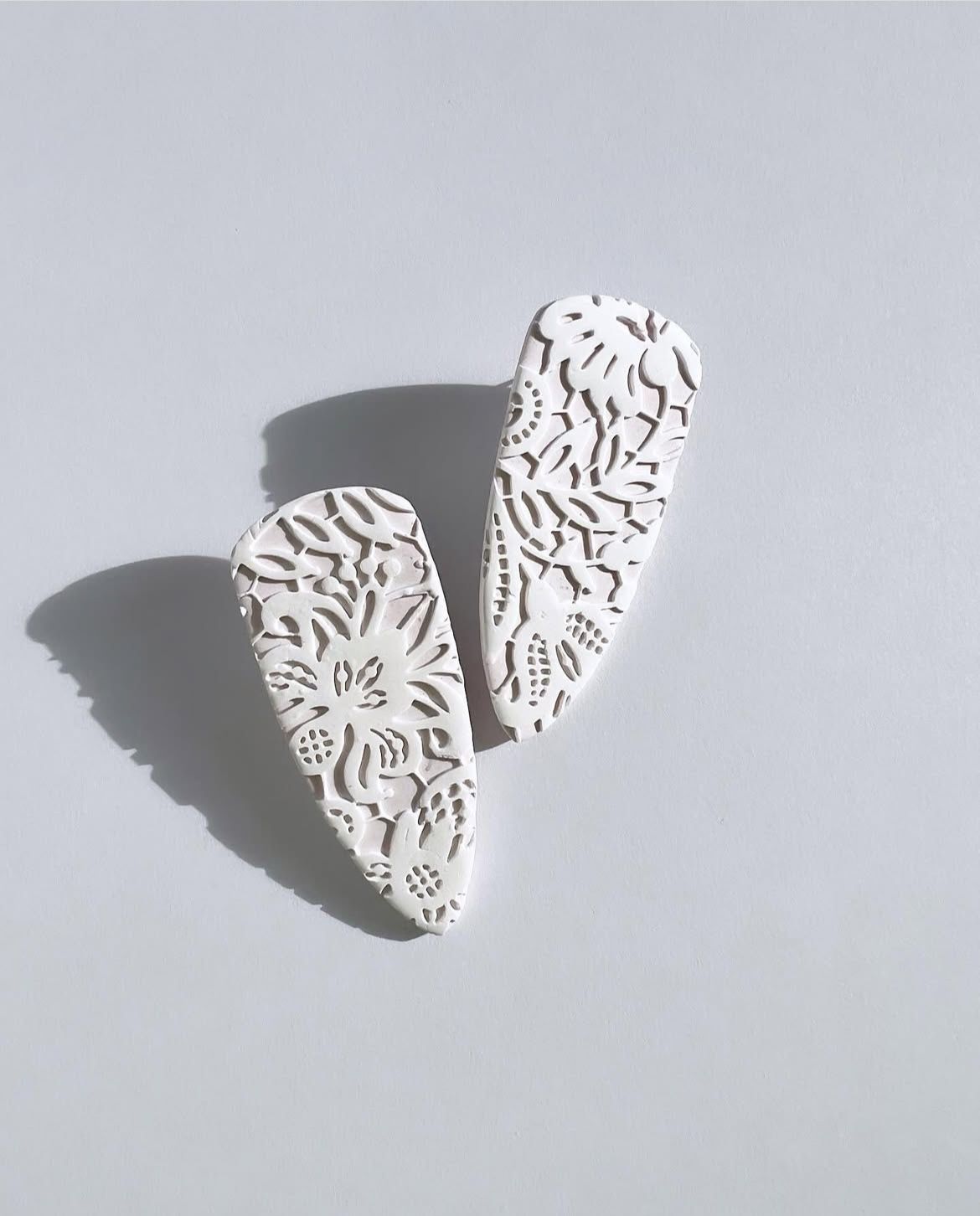 light pink with white lace earrings - Handmade Earrings - Polymer Clay