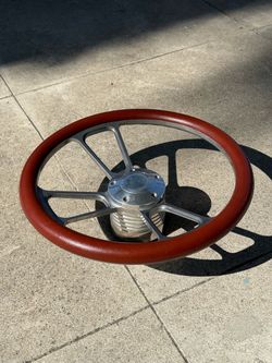 14" Billet Steering Wheel Tri Spoke Red Half Wrap + Steering Column Hub Adapter