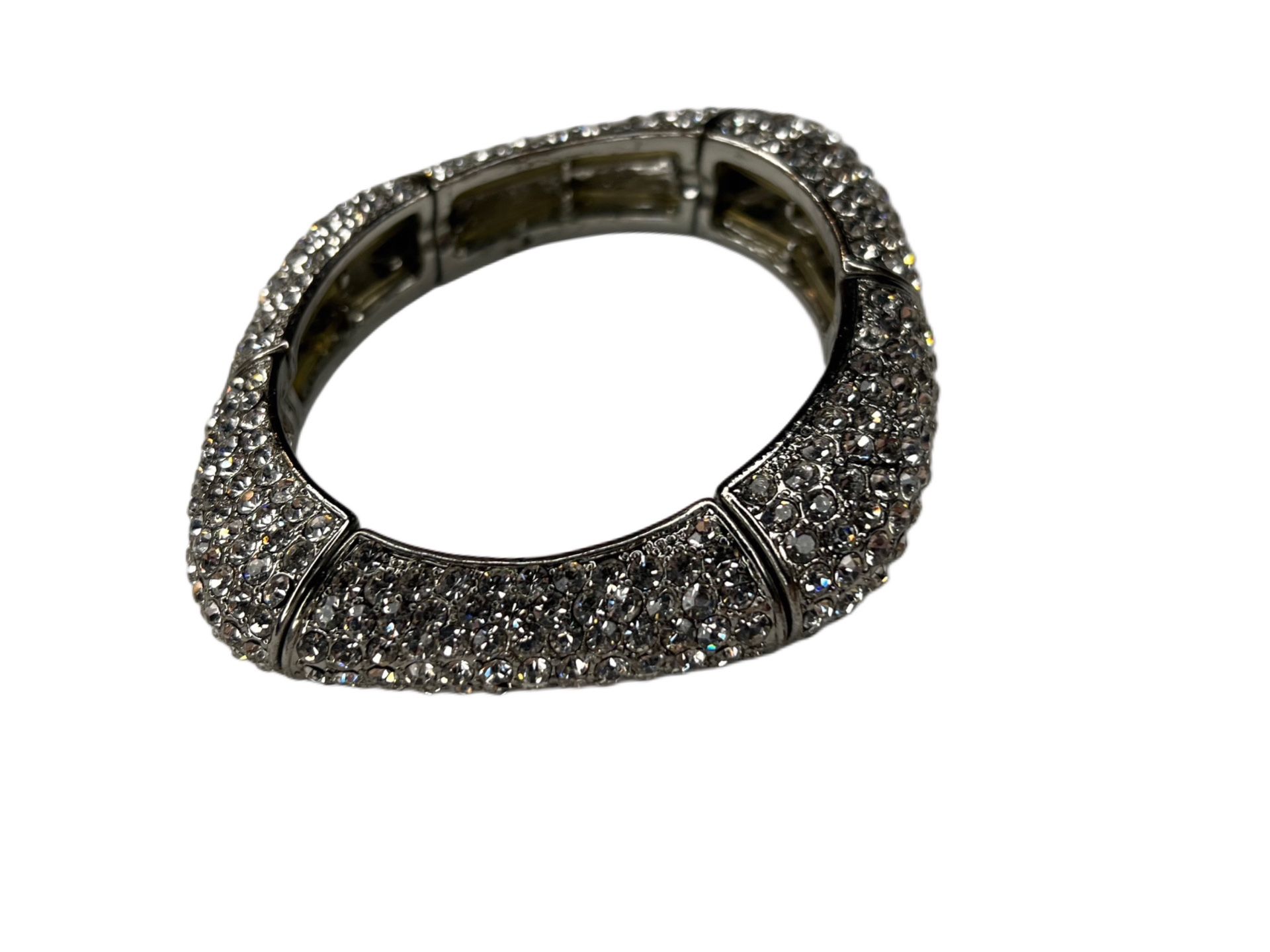 Silver statement rhinestone chunky stretch bracelet