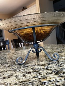 Decorative Amber Glass Bowl With Stand