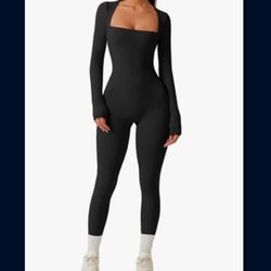 QINSEN Women's Sexy Square Neck Long Sleeve Stretch Bodysuit