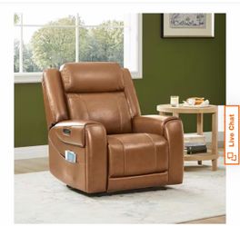 Sillón Rhea Dual Motors Saddle Genuine Leather Wall Hugger Power Recliner with Cup Holders, Side Pockets, USB&Type-C Ports
