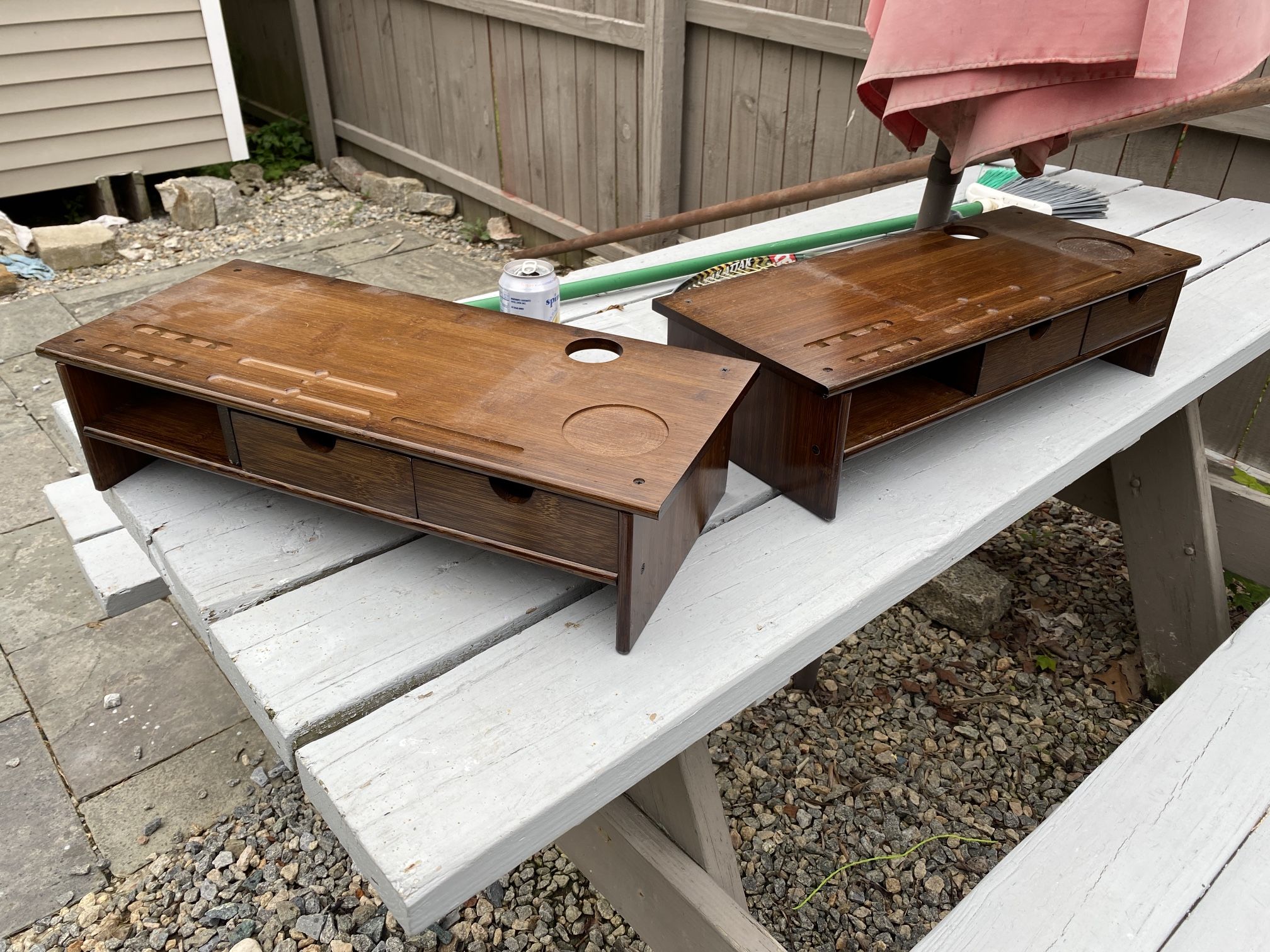 Two Monitor stand And Riser - Solid Wood With Drawers Great Condition