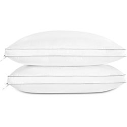 Luxury Feather Down Pillow Standard Queen for Sleeping, Hotel Collection Fluffy Pillow, 2 Pack