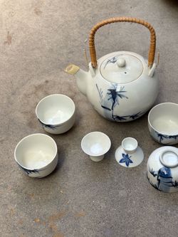 Beautiful Vintage porcelain kettle set with 4 cups and 2 shots