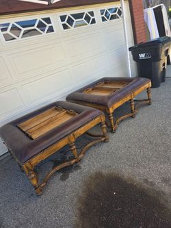 Pair of Leather Ottoman Benches with Tray Top