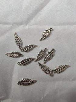 Silver Tone Leaf Charms – Set of 10