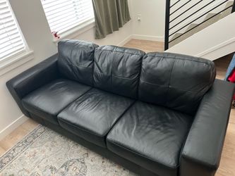 Black Leather 3-Seat Sofa