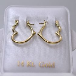 14k Gold Small Heart Hoops