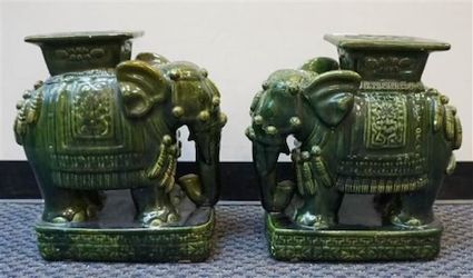 Pair of Green Glazed Ceramic Elephant
