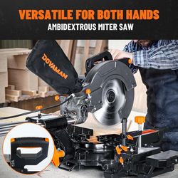 DOVAMAN Updated 10-Inch Sliding Miter Saw, Multi-Material Cutting w/ 3 x TCT Blades, Ambidextrous Operation, 5000/3200RPM Speed, Laser Guide, NEW 