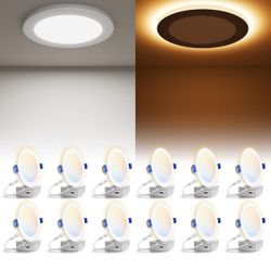 VOLISUN 12 Pack 6 Inch 5CCT Recessed Light with Night Light,Canless LED Recessed Lighting 6 inch,2700K-5000K Selectable,12W=130W,1080LM Dimmable Reces