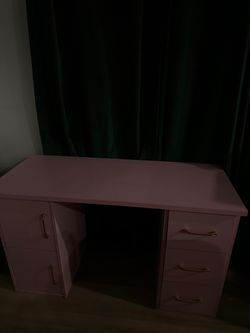 Pink Nail Desk w/ Drawers & Cabinet Gold Legs