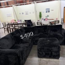 4-pc Sectional Sofa With Ottoman Fur-Like Corduroy 