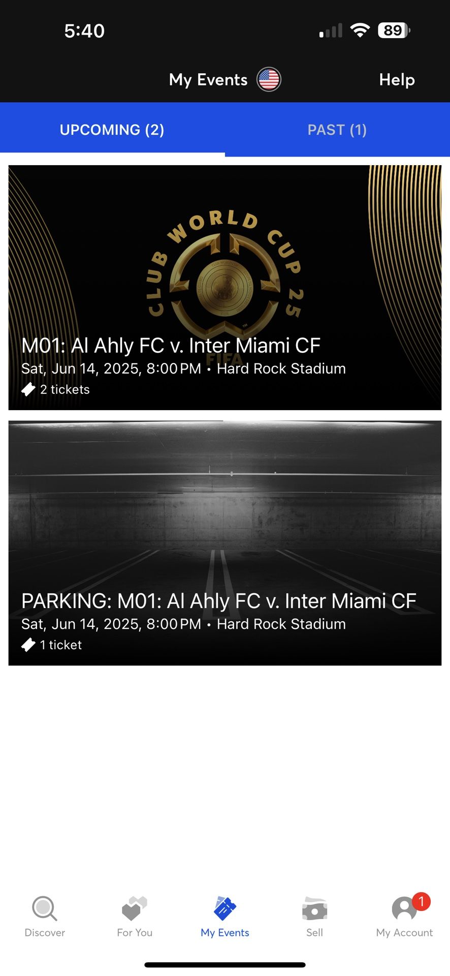2 Tickets + Parking Yellow FIFA Club World Cup 06/14