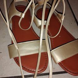 Gold Calf High Strap Sandals 