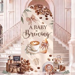 Tegeme 7.2ft A Baby Brewing Arch Backdrop Cover Coffee Themed Baby Shower Decoration Large Brown Coffee Bean Theme Backdrop Party Favor for Gender Rev