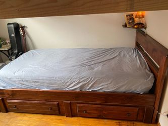 Wooden Twin Bed Frame with Drawers