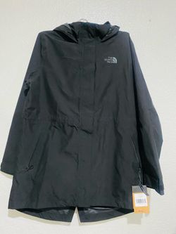 The North Face Women's W Rain Parka Hooded Long Zip Jacket Black Size L
